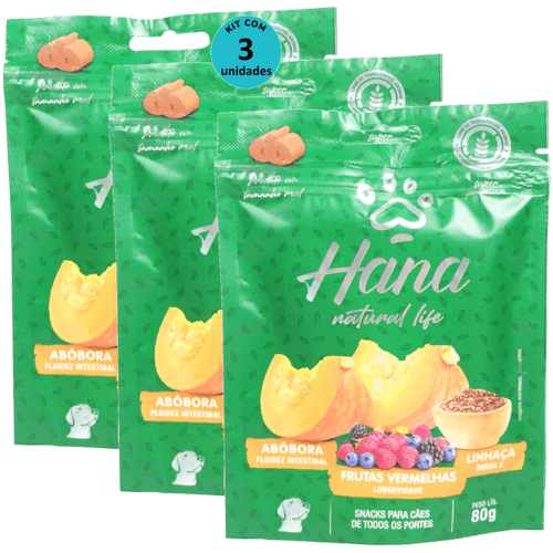 Hana Natural Life Abóbora Frutas Vermelhas Linhaça 80g Para Cães Adultos Kit C/ 3 Un